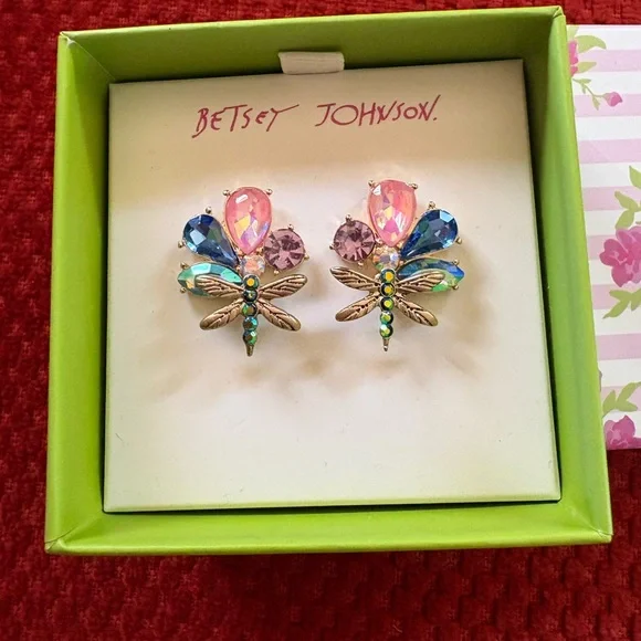 Betsey Johnson Dragonfly Earrings NIB - Picture 1 of 4